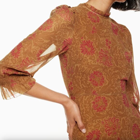 Aritzia Wilfred Swept Dress Puff Sleeve Maplewood Rich Chestnut Size 0 - Picture 4 of 8